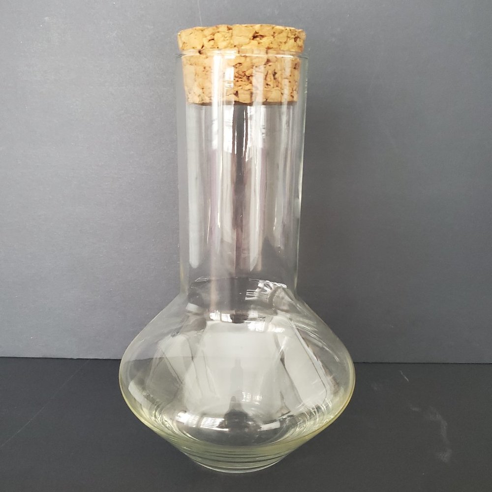 Glass Vessel Carafe Decanter Apothecary Jar w/ Cork Stopper | Retro Design 8.25"